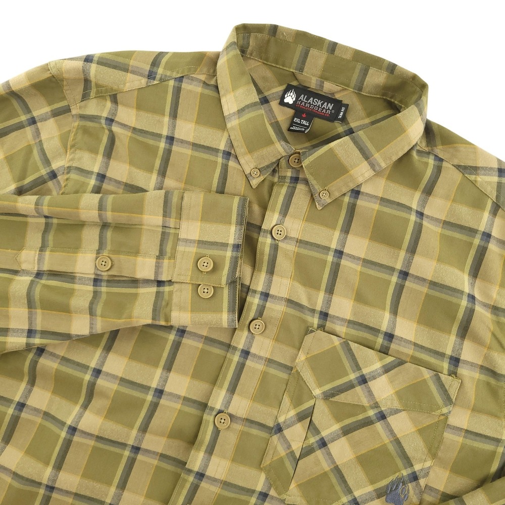 Alaskan Hardgear Shirt Mens 2XLT Green Plaid Long Sleeve Button Up Slim Fit